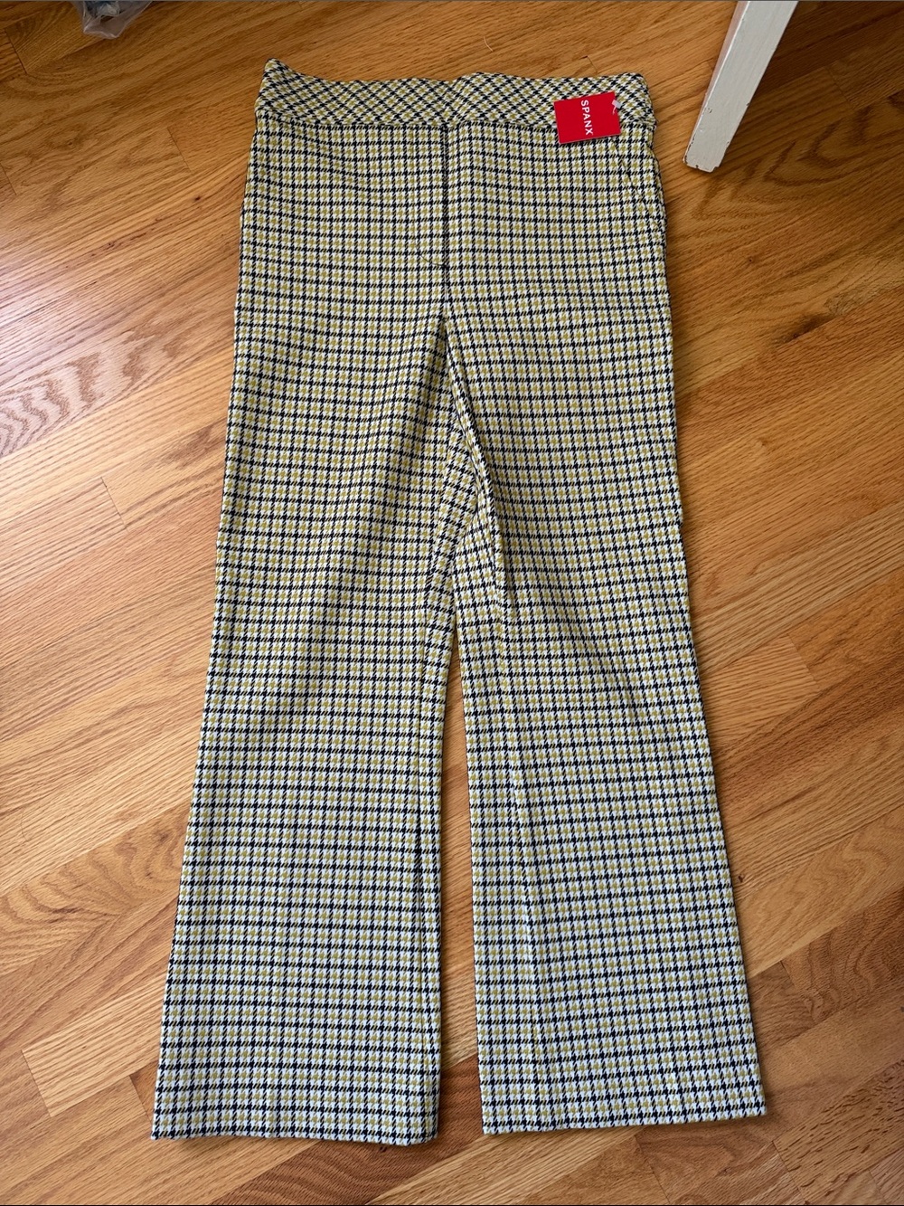 SPANX Yellow and Brown Plaid Boot-Cut Pants